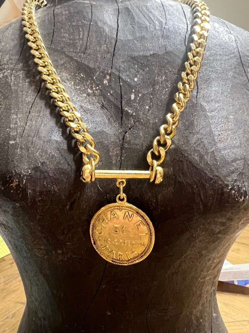 YOCHI Gold Tone Designer Inspired Gold Bar Coin Necklace
